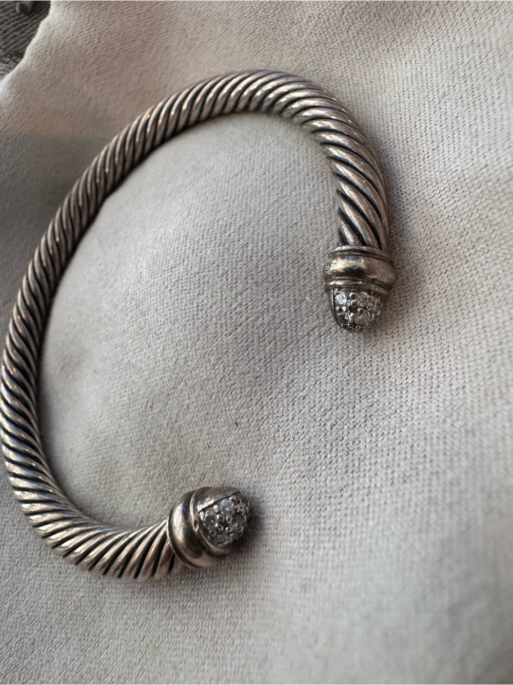 David Yurman Silver Twisted Cable Cuff with Pavé End Caps